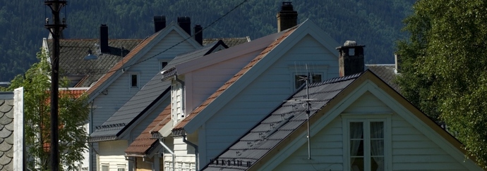 View over rooftops on houses